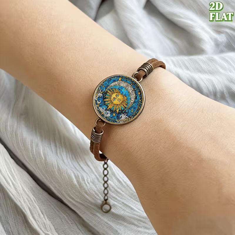 2D Flat Pattern Vintage Bangle Bracelet, Anniversary Gift